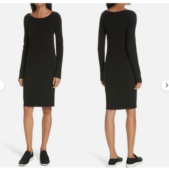 Vince Ribbed Merino Wool Scoop-neck Dress In Black Sz S - Picture 2 of 14